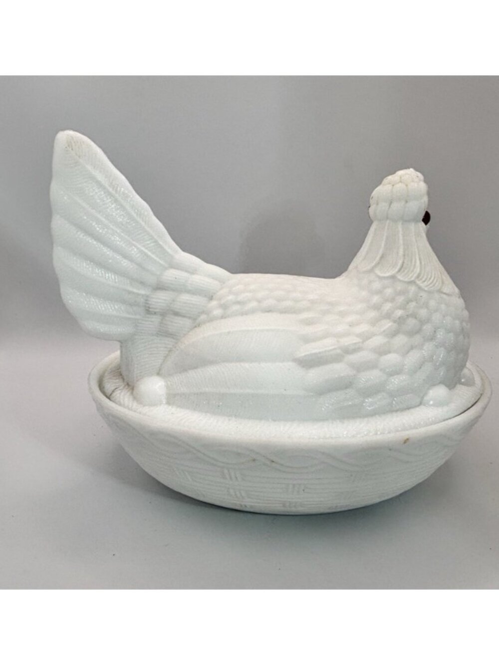 Vintage Milk Glass Hen on Nest 7” Split Tail Glass Eyes *Replacement Eye* - Picture 4 of 10